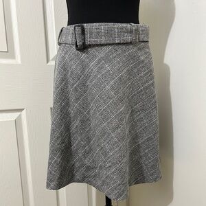 LOFT By Ann Taylor Gray Plaid A-line Skirt With Belt Size 2